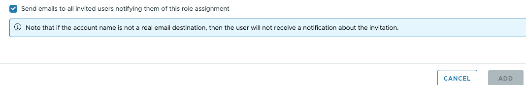 Send Email invitation dialog with email address field and role selection dropdown for adding users