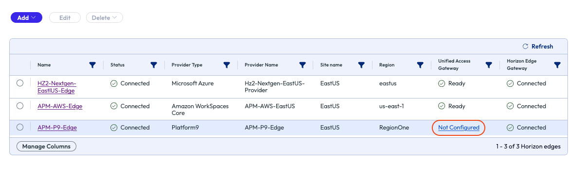 Horizon Edge in unconfigured status Horizon Edge in unconfigured status