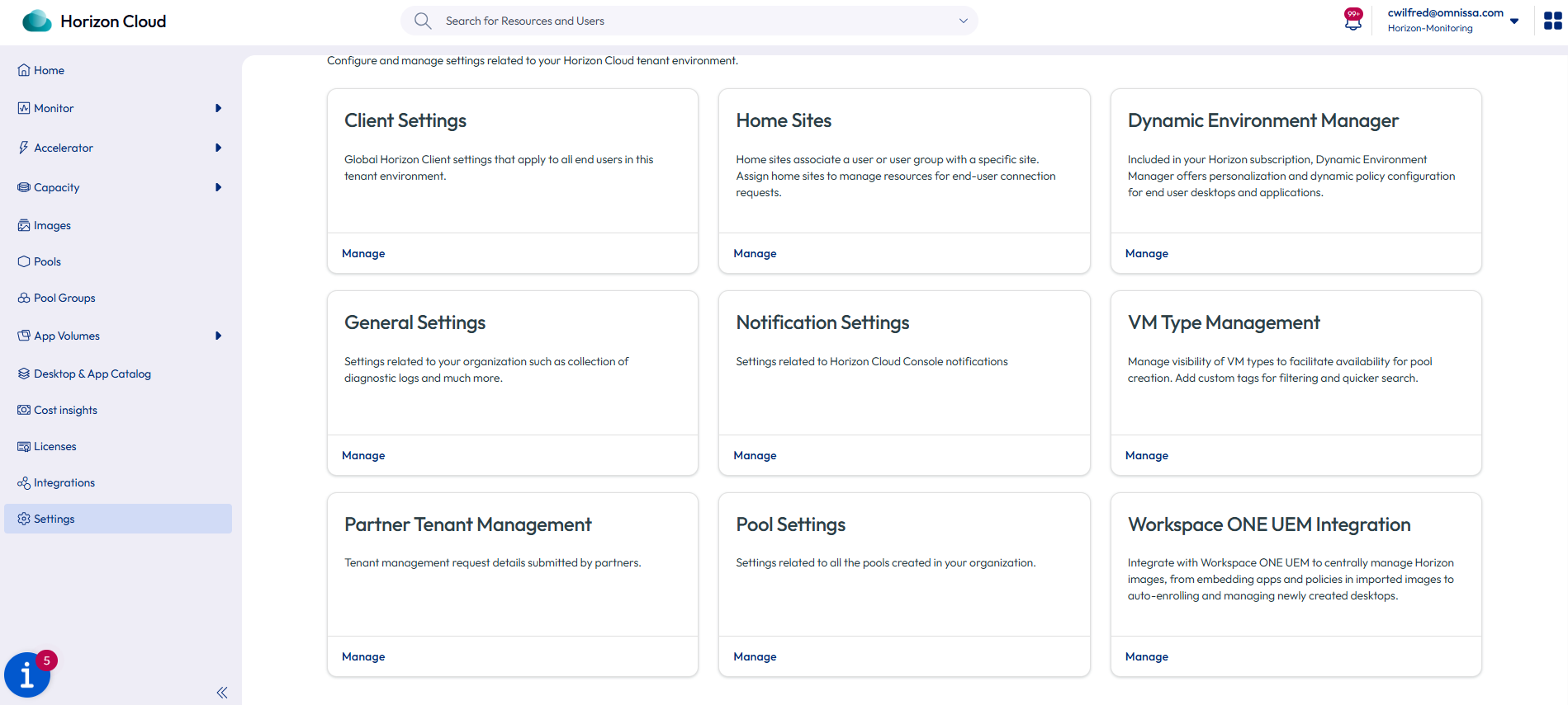 Settings page described in text.