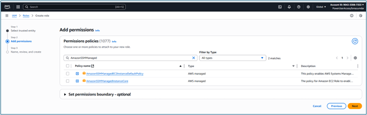Add permissions page showing EC2 Image Builder service policy in search results Add permissions page showing EC2 Image Builder service policy in search results