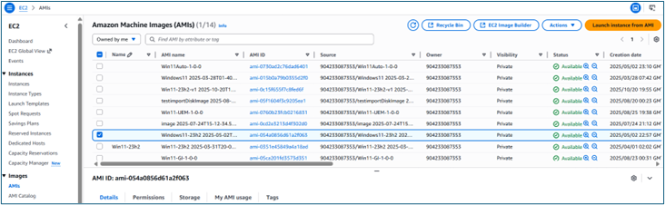 Launch instance from AMI button on Amazon Machine Image details page