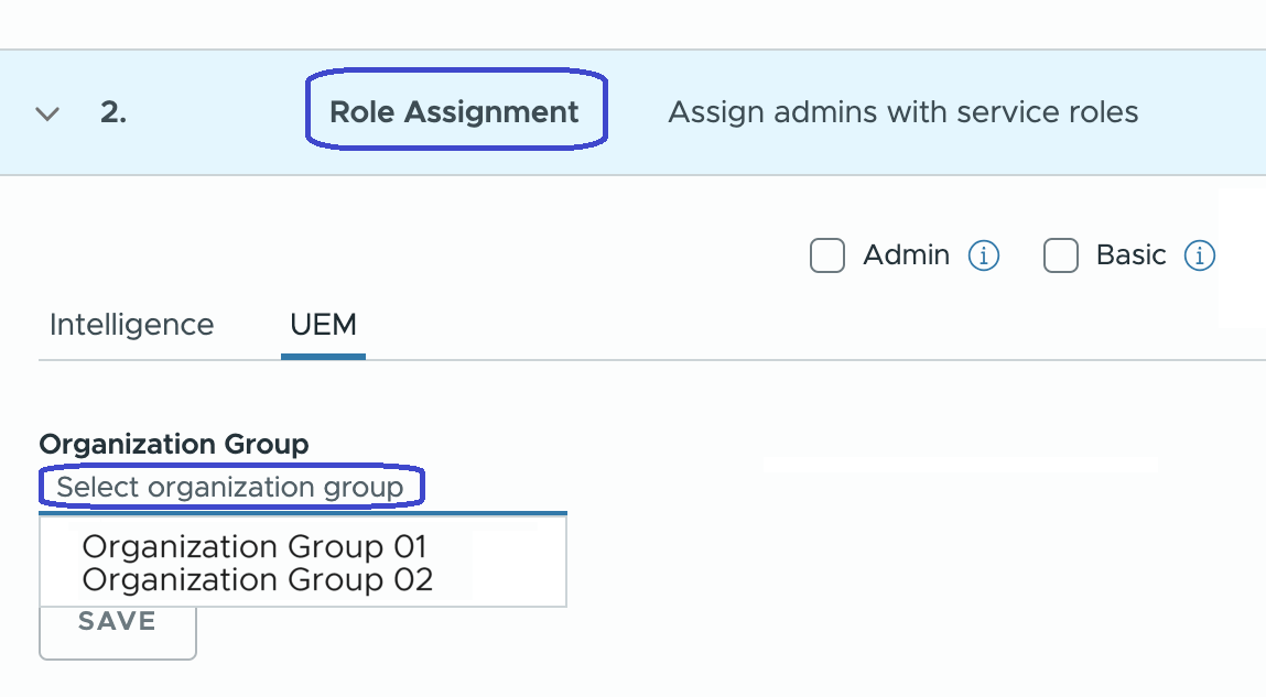 Some services group users and resources in organizations, so select the applicable organizations for your admin roles when prompted.