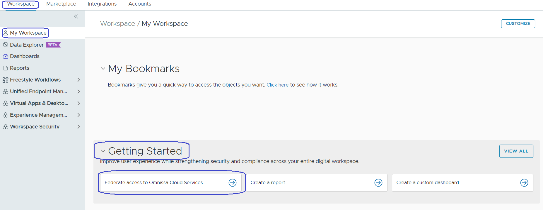 Access the federate access to Cloud Services feature from the Cloud Admin Hub console.
