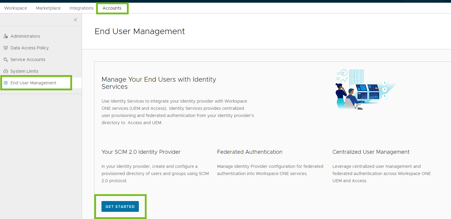 Find end user management in the console in the Accounts area. Find end user management in the console in the Accounts area.