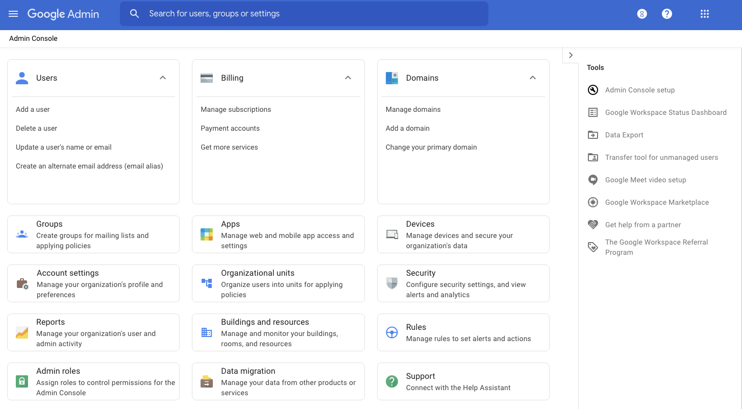 Google admin console