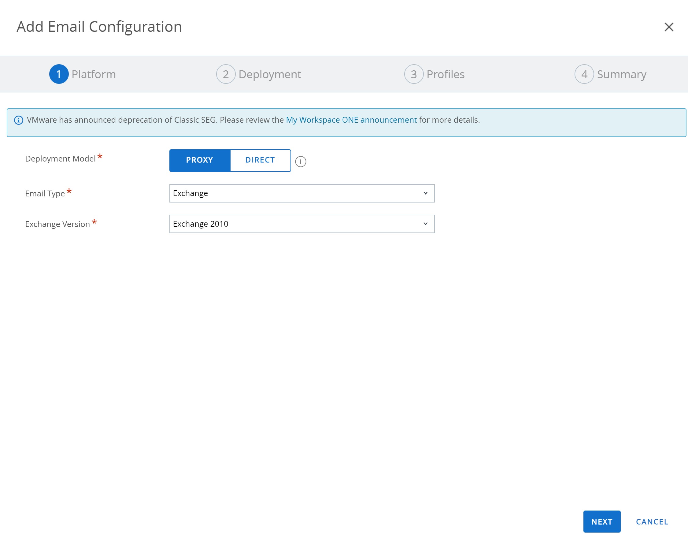 Add email configuration screen