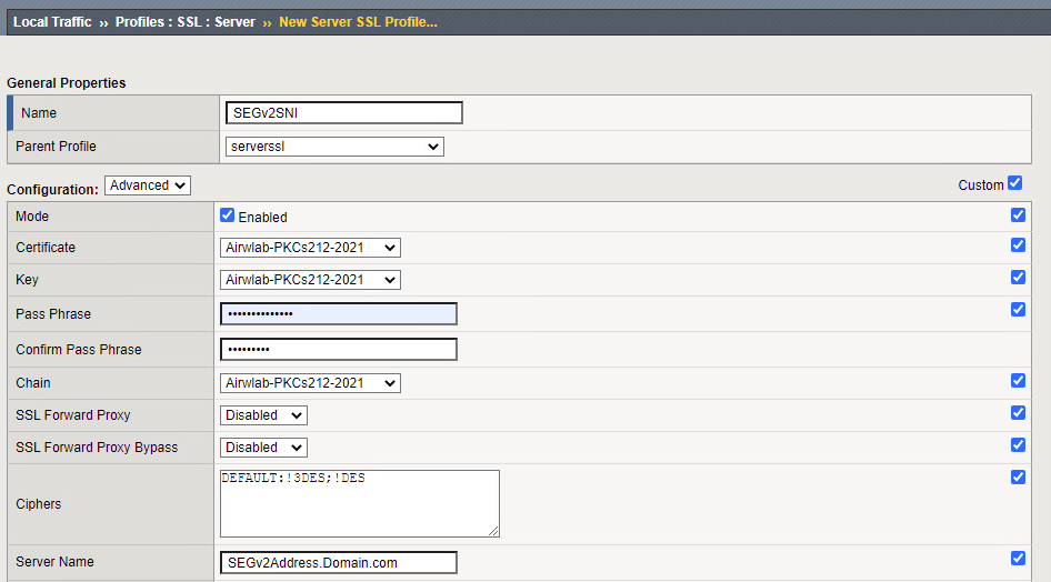 New server SSL profile New server SSL profile