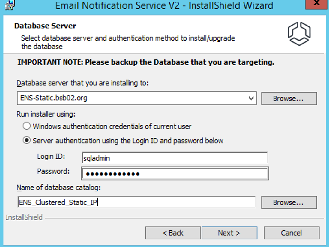 Database server configuration