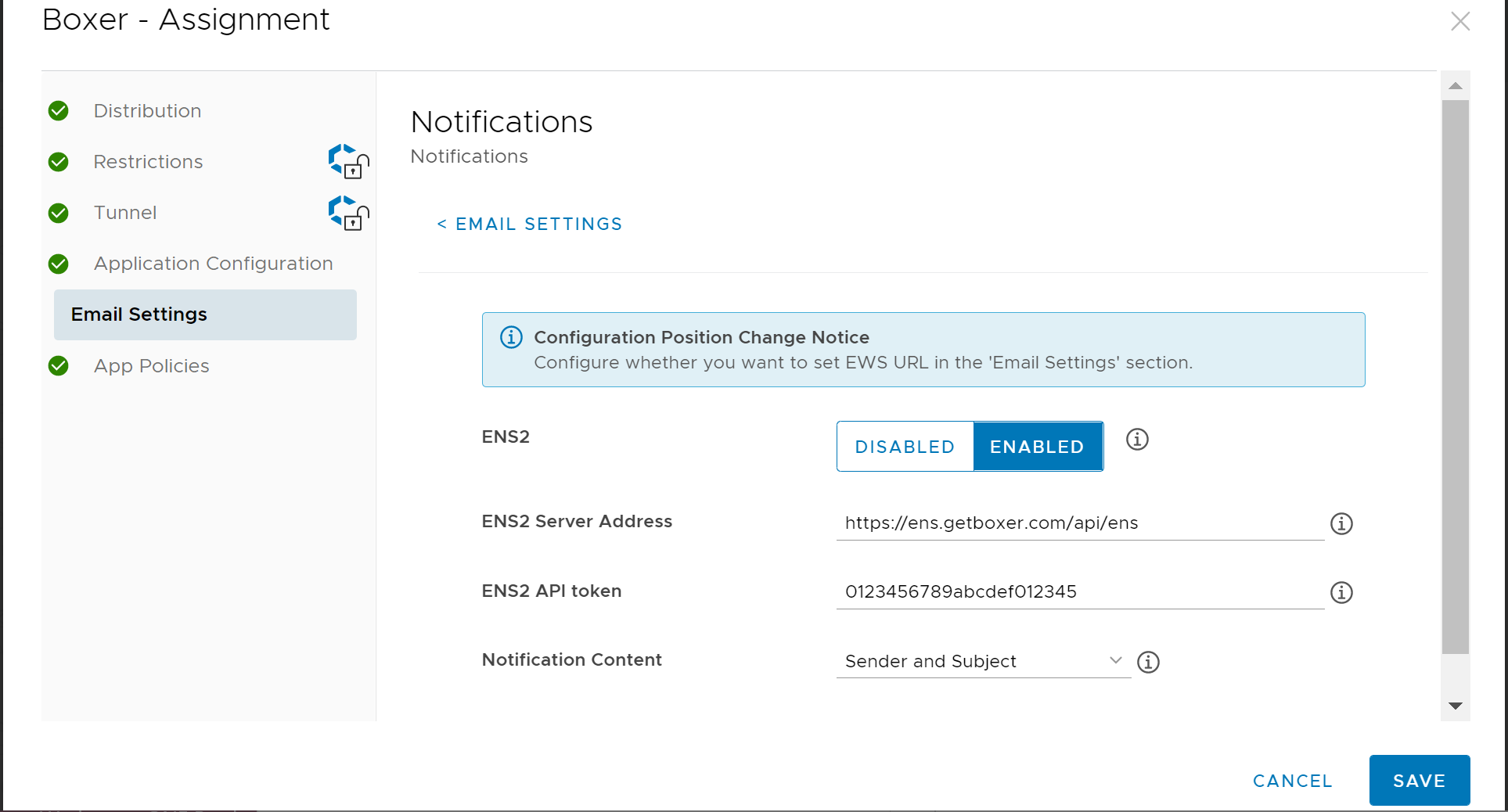 Boxer email notification settings