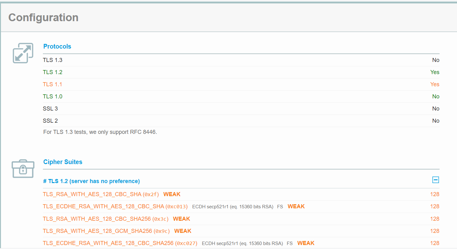 Enabled cipher suites in the UAG or the SEG server Enabled cipher suites in the UAG or the SEG server