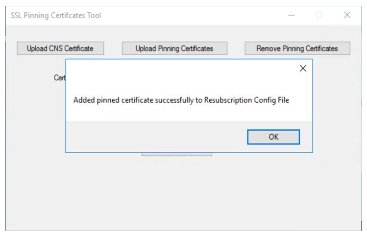Add pinned certificates to the Resubscription configuration file Add pinned certificates to the Resubscription configuration file