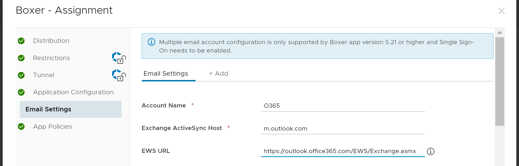 Boxer email settings