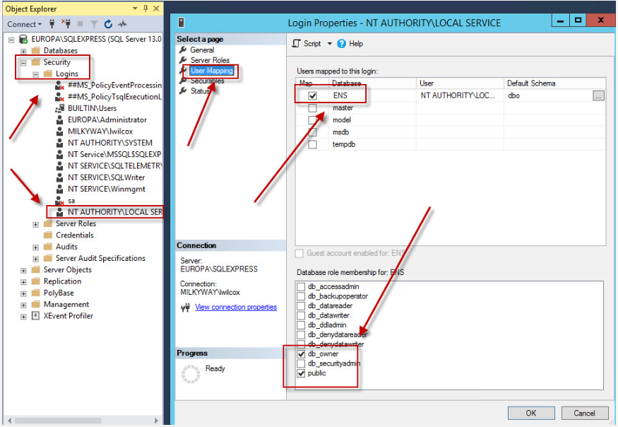 SQL Server Management Studio window SQL Server Management Studio window