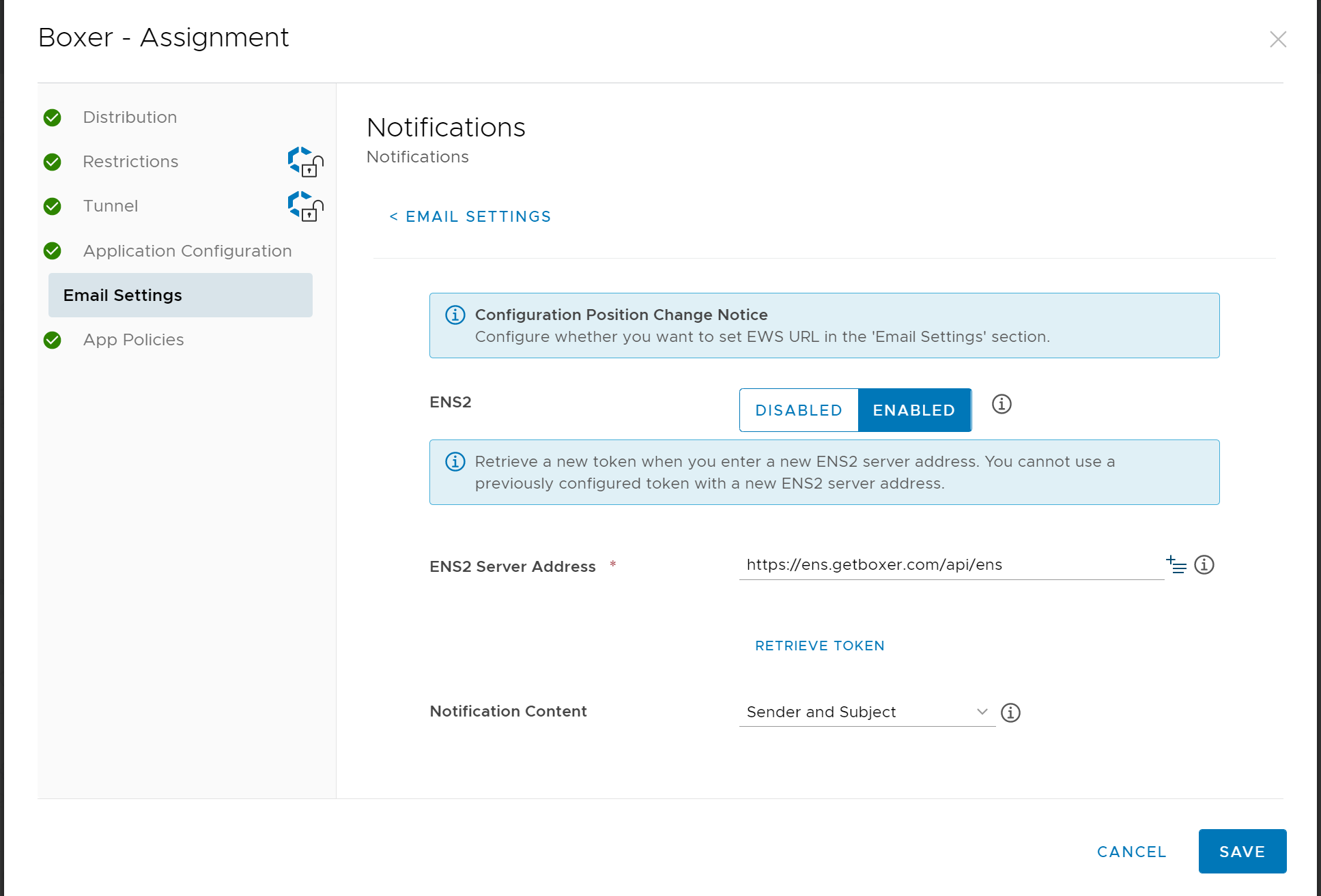 ENS2 configuration settings