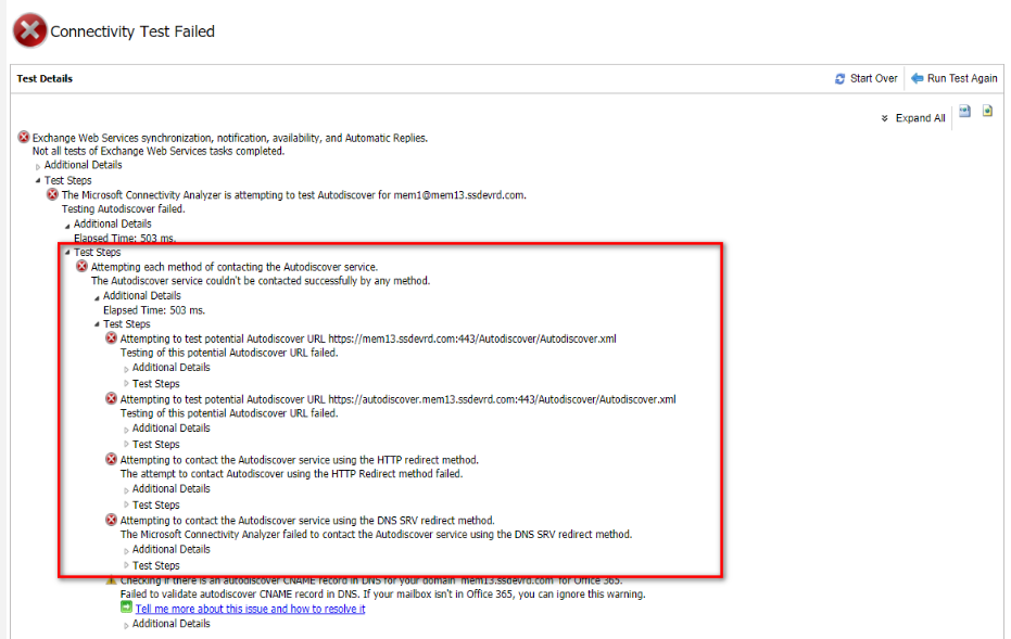Connectivity test failed when the autodiscovery is not enabled Connectivity test failed when the autodiscovery is not enabled