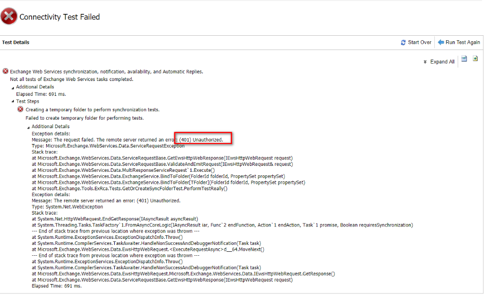 Connectivity test failed when the user is unauthorized Connectivity test failed when the user is unauthorized