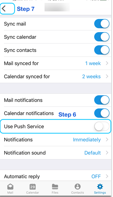 Turn on the use push service option in the Boxer app settings screen Turn on the use push service option in the Boxer app settings screen