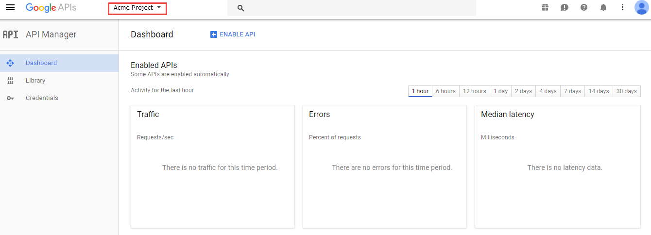 Google APIs dashboard