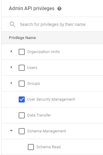 Admin API privileges for the new role