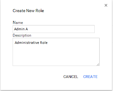 Create a new role screen in the Google admin console dashboard