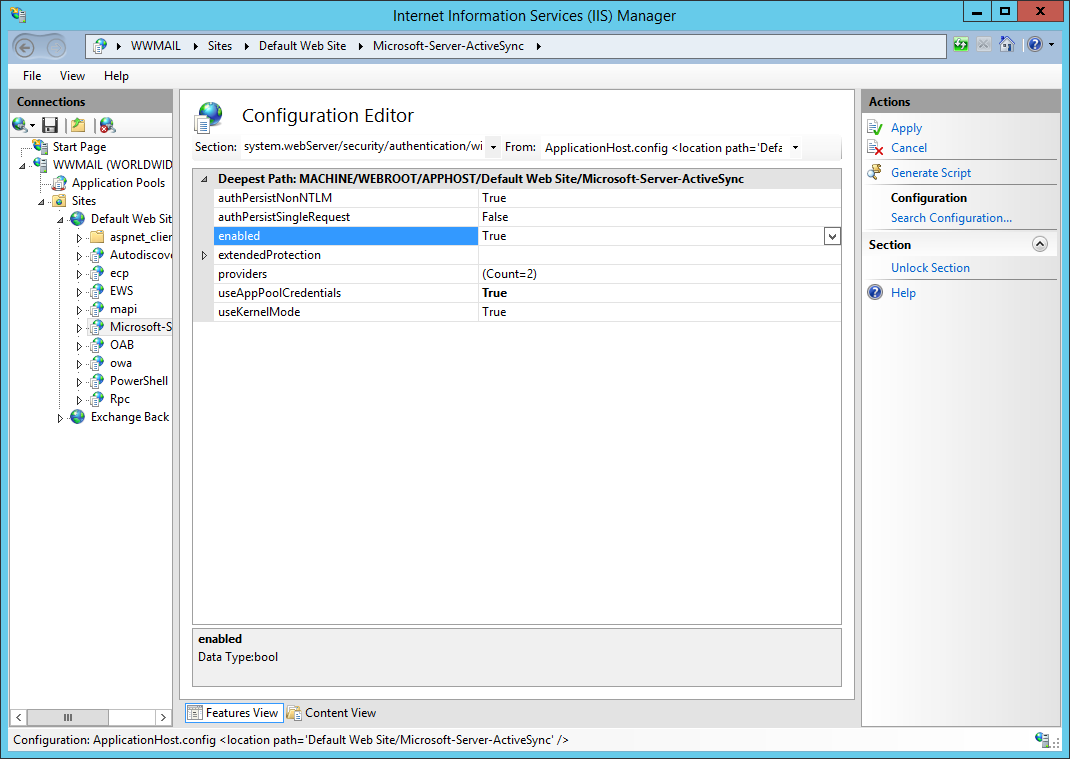 Configuration editor for IIS manager Configuration editor for IIS manager