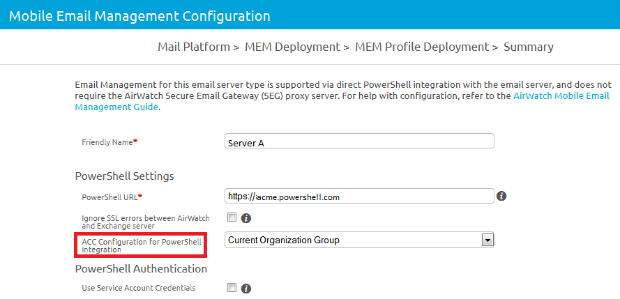 AirWatch Cloud Connector configuration for PowerShell intergration