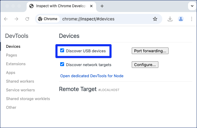 Enable the Discover USB devices checkbox