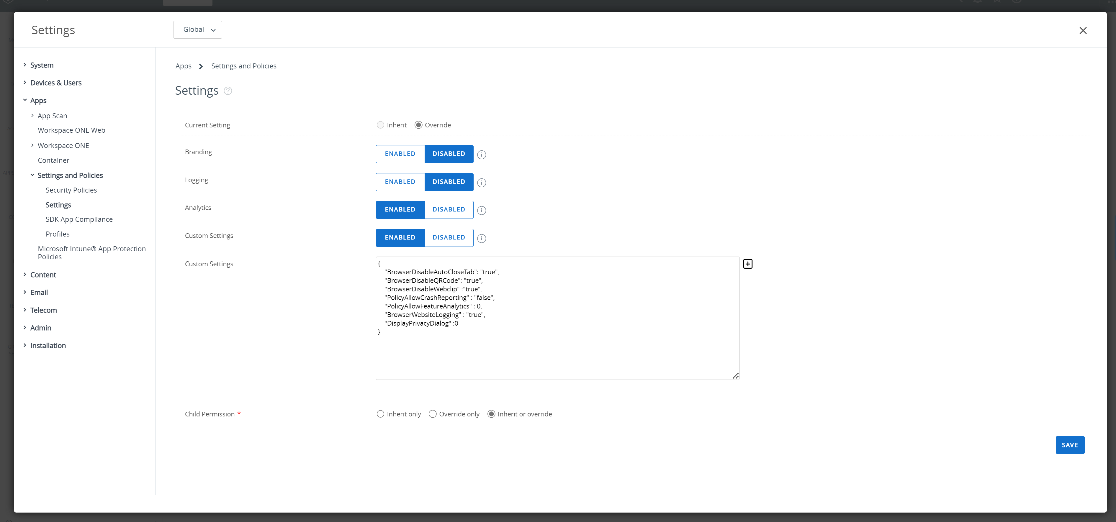 Settings and Policies