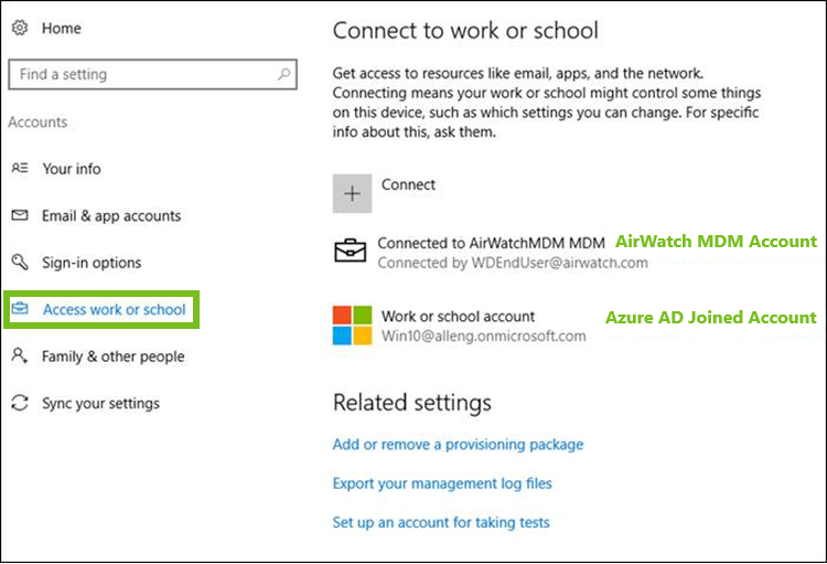 Azure AD and Workspace ONE UEM accounts