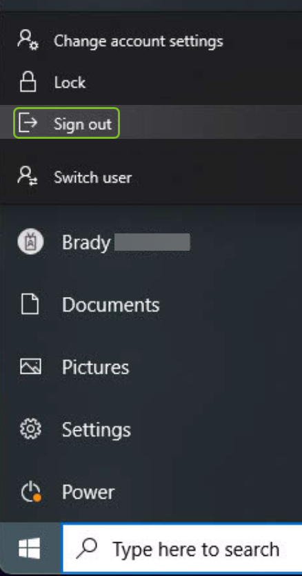 image of sign out and log in view