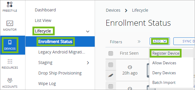 settings for Devices and Users