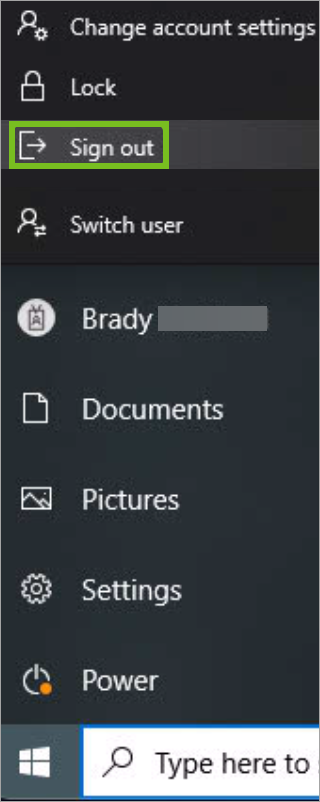 image of sign out and log in view