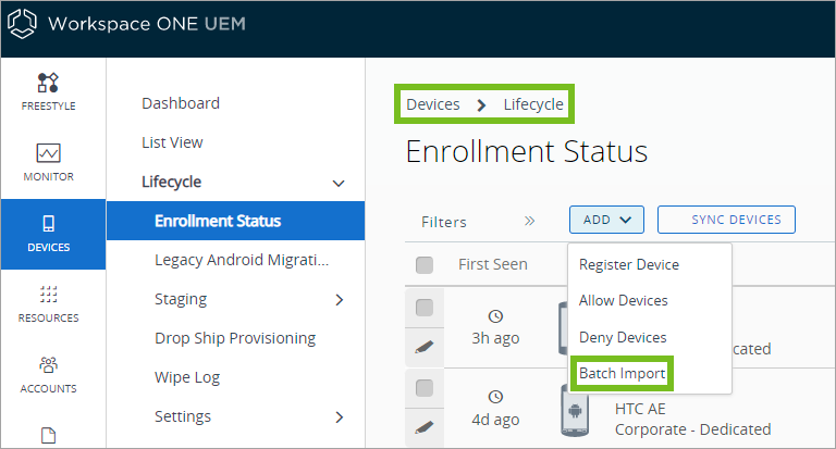 Shows the navatation path to Enrolling in Bulk