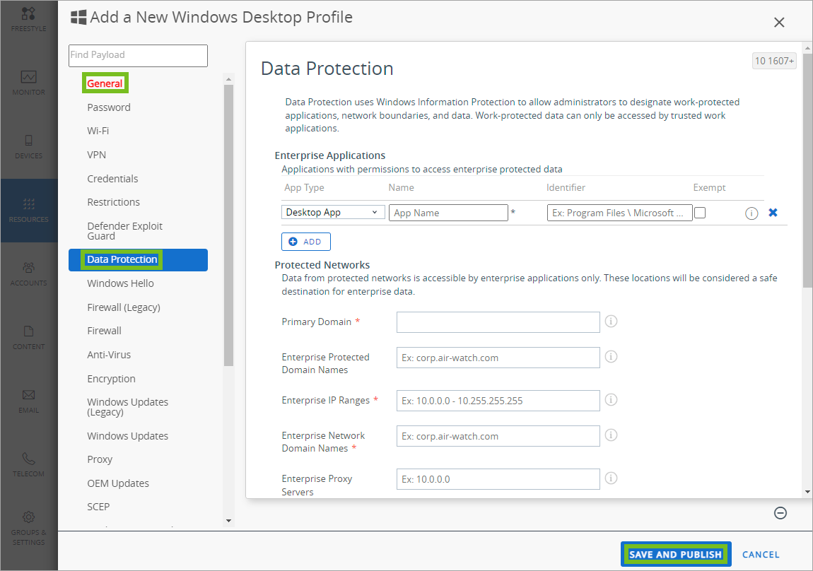 Shows how to add the data protection profile in the UEM console. 