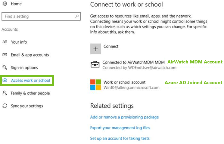 Azure AD and Workspace ONE UEM accounts