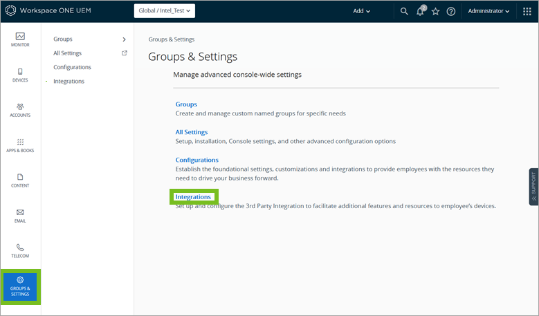 Integrations Sub Menu