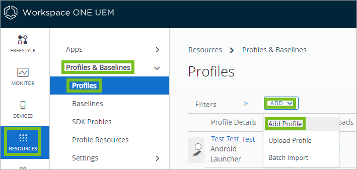 Shows the navigation path to Add a Profile Shows the navigation path to Add a Profile