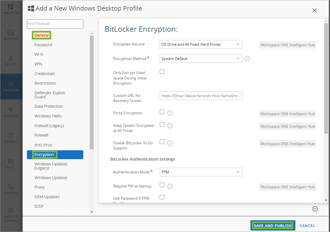 Shows how to add the Encryption profile in the UEM console. 