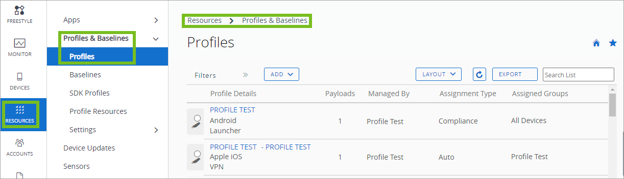 Displays the UEM Profile page. 