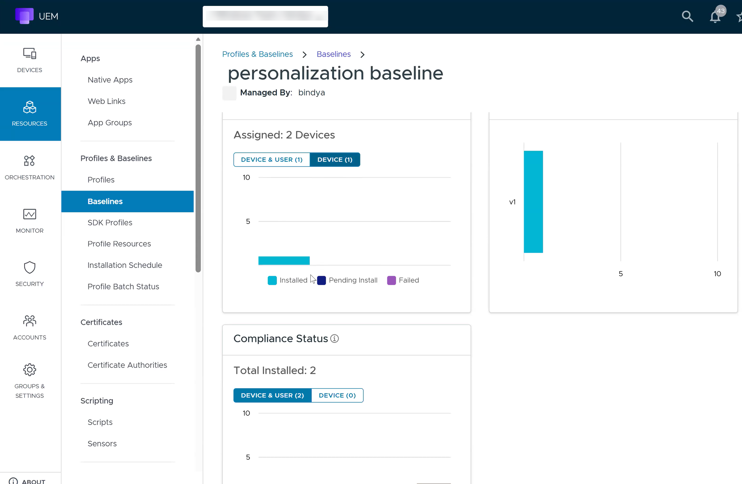 Displays the Baseline dashboard details