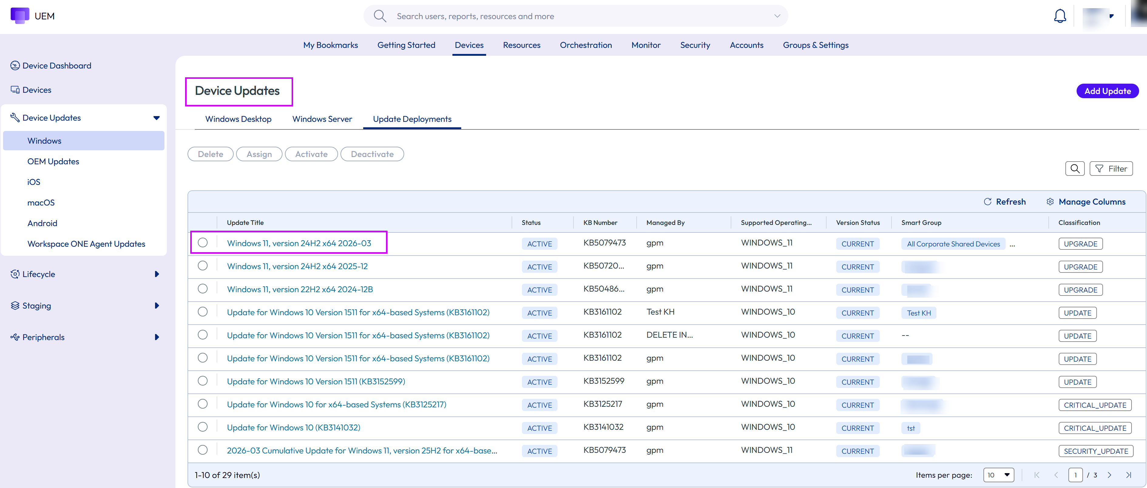 Deployment tracking details screen