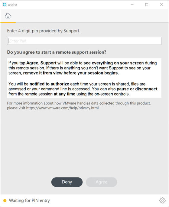 Privacy notice displayed on the attended mode agent .