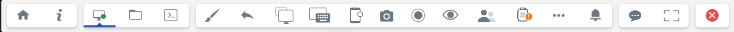 Screenshot of the Assist client's main menu toolbar showing the various buttons to access features and functions