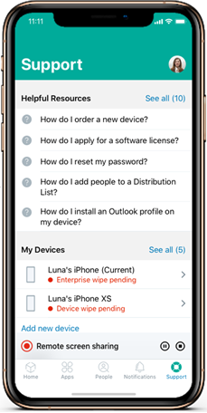 The iOS device screen shows the options to either pause or stop the screen share.