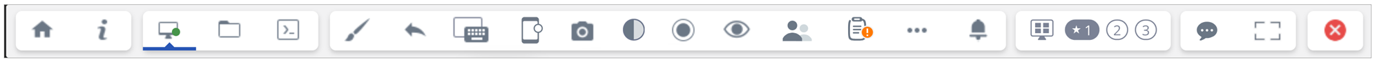 Screenshot of the Assist client's main menu toolbar showing the various buttons to access features and functions