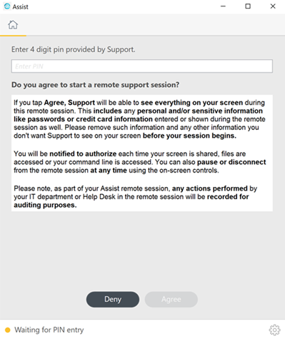 Privacy notice displayed on the attended mode agent.