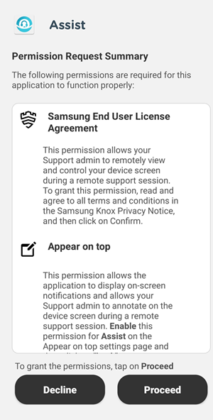 Android device showing the permission request summary. Android device showing the permission request summary.