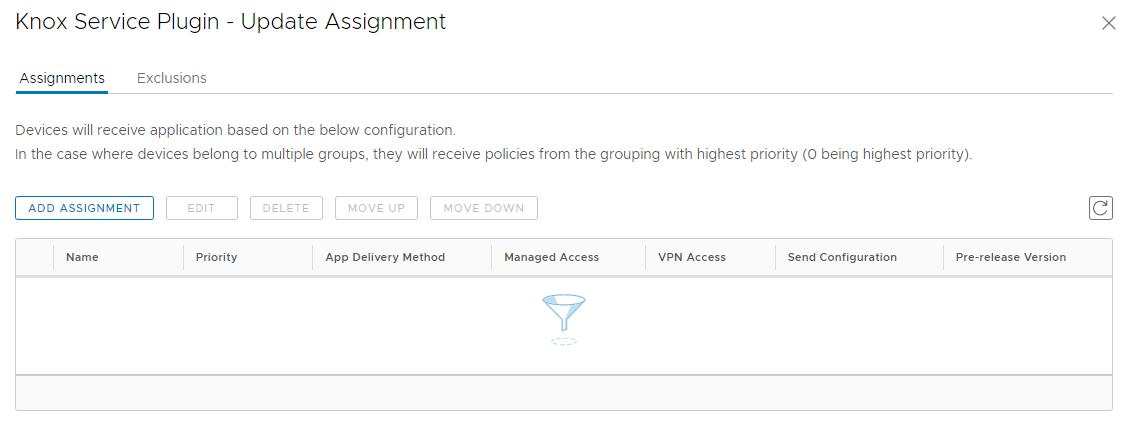 The Assignments page of the UEM console for adding assignments is shown. The Assignments page of the UEM console for adding assignments is shown.