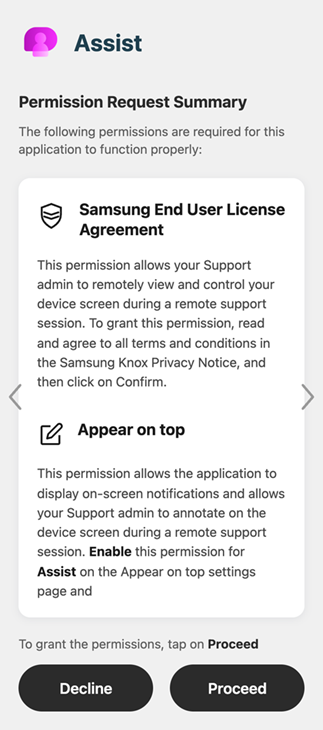 Android device showing the permission request summary.