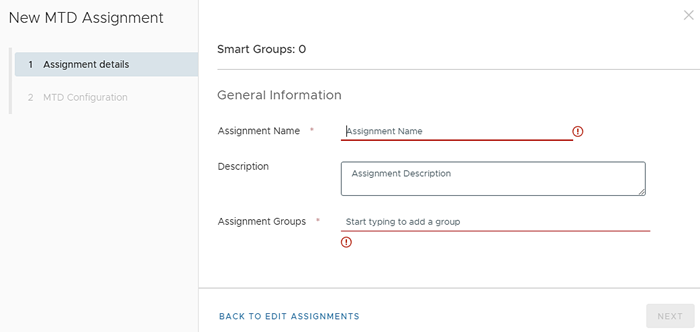 This partial screenshot shows the new MTD assignment screen
